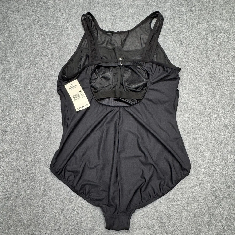 Vintage Basic Editions Black Swimsuit,‎ Size 22W, One Piece Mesh Top Daisies NEW